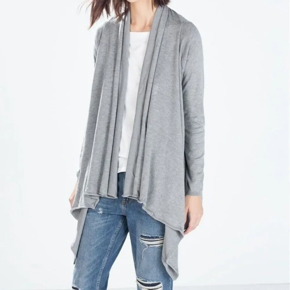 Zara Knit Navy Waterfall Open Cardigan